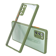 Custodia Silicone Trasparente Specchio Laterale Cover N02 per Samsung Galaxy Note 20 5G Verde Militare