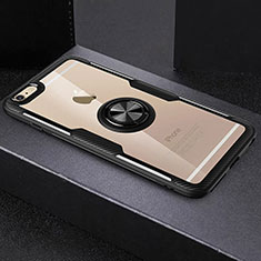 Custodia Silicone Trasparente Ultra Slim Cover Morbida con Anello Supporto R01 per Apple iPhone 6 Nero