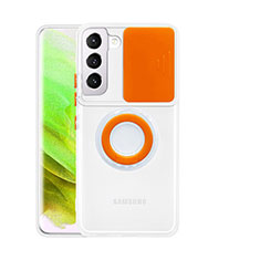 Custodia Silicone Trasparente Ultra Slim Cover Morbida con Anello Supporto S01 per Samsung Galaxy S22 5G Arancione