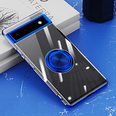 Custodia Silicone Trasparente Ultra Slim Cover Morbida con Magnetico Anello Supporto AN1 per Google Pixel 6a 5G Blu