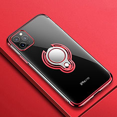 Custodia Silicone Trasparente Ultra Slim Cover Morbida con Magnetico Anello Supporto C01 per Apple iPhone 11 Pro Max Rosso