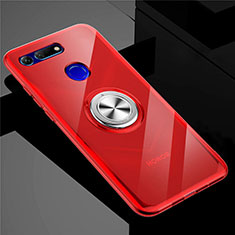 Custodia Silicone Trasparente Ultra Slim Cover Morbida con Magnetico Anello Supporto C01 per Huawei Honor View 20 Rosso