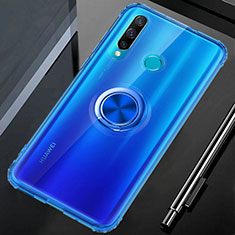 Custodia Silicone Trasparente Ultra Slim Cover Morbida con Magnetico Anello Supporto C01 per Huawei P Smart+ Plus (2019) Blu