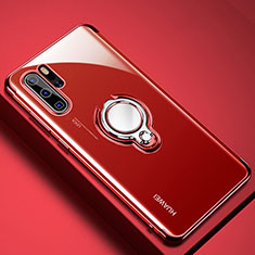 Custodia Silicone Trasparente Ultra Slim Cover Morbida con Magnetico Anello Supporto C01 per Huawei P30 Pro New Edition Rosso