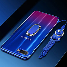 Custodia Silicone Trasparente Ultra Slim Cover Morbida con Magnetico Anello Supporto C01 per Oppo K1 Blu