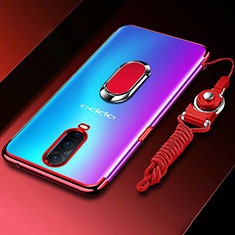 Custodia Silicone Trasparente Ultra Slim Cover Morbida con Magnetico Anello Supporto C01 per Oppo R17 Pro Rosso