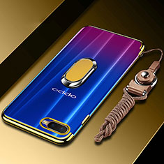 Custodia Silicone Trasparente Ultra Slim Cover Morbida con Magnetico Anello Supporto C01 per Oppo RX17 Neo Oro