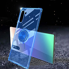 Custodia Silicone Trasparente Ultra Slim Cover Morbida con Magnetico Anello Supporto C01 per Samsung Galaxy Note 10 5G Blu