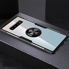 Custodia Silicone Trasparente Ultra Slim Cover Morbida con Magnetico Anello Supporto C01 per Samsung Galaxy S10 Plus Nero
