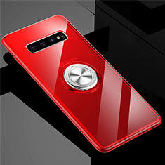 Custodia Silicone Trasparente Ultra Slim Cover Morbida con Magnetico Anello Supporto C01 per Samsung Galaxy S10 Rosso