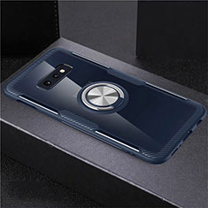 Custodia Silicone Trasparente Ultra Slim Cover Morbida con Magnetico Anello Supporto C01 per Samsung Galaxy S10e Blu