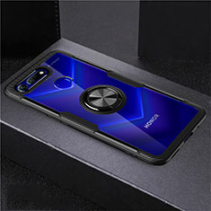 Custodia Silicone Trasparente Ultra Slim Cover Morbida con Magnetico Anello Supporto C02 per Huawei Honor View 20 Nero