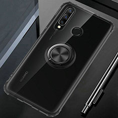 Custodia Silicone Trasparente Ultra Slim Cover Morbida con Magnetico Anello Supporto C02 per Huawei Nova 4e Nero