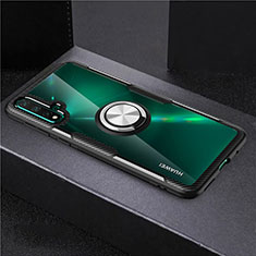 Custodia Silicone Trasparente Ultra Slim Cover Morbida con Magnetico Anello Supporto C02 per Huawei Nova 5 Argento e Nero