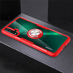 Custodia Silicone Trasparente Ultra Slim Cover Morbida con Magnetico Anello Supporto C02 per Huawei Nova 5 Pro Rosso
