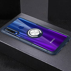 Custodia Silicone Trasparente Ultra Slim Cover Morbida con Magnetico Anello Supporto C02 per Huawei P Smart+ Plus (2019) Blu