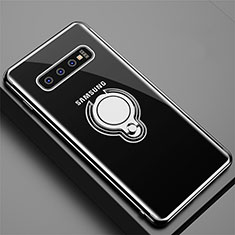 Custodia Silicone Trasparente Ultra Slim Cover Morbida con Magnetico Anello Supporto C02 per Samsung Galaxy S10 Plus Nero