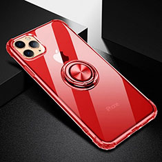 Custodia Silicone Trasparente Ultra Slim Cover Morbida con Magnetico Anello Supporto C03 per Apple iPhone 11 Pro Rosso