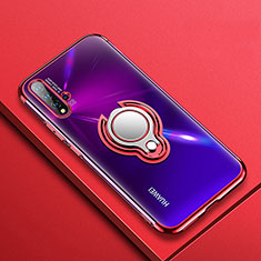 Custodia Silicone Trasparente Ultra Slim Cover Morbida con Magnetico Anello Supporto C03 per Huawei Nova 5 Pro Rosso