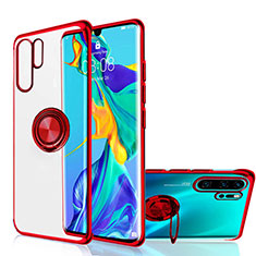 Custodia Silicone Trasparente Ultra Slim Cover Morbida con Magnetico Anello Supporto C04 per Huawei P30 Pro Rosso