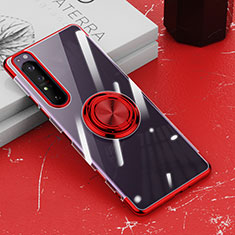 Custodia Silicone Trasparente Ultra Slim Cover Morbida con Magnetico Anello Supporto per Sony Xperia 1 III Rosso