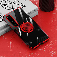 Custodia Silicone Trasparente Ultra Slim Cover Morbida con Magnetico Anello Supporto per Sony Xperia 1 IV Rosso