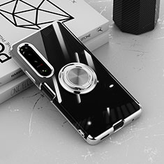 Custodia Silicone Trasparente Ultra Slim Cover Morbida con Magnetico Anello Supporto per Sony Xperia 1 IV SO-51C Argento