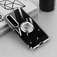 Custodia Silicone Trasparente Ultra Slim Cover Morbida con Magnetico Anello Supporto per Sony Xperia 10 IV SO-52C Argento