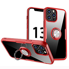 Custodia Silicone Trasparente Ultra Slim Cover Morbida con Magnetico Anello Supporto S01 per Apple iPhone 13 Pro Rosso