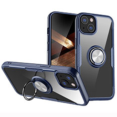 Custodia Silicone Trasparente Ultra Slim Cover Morbida con Magnetico Anello Supporto S01 per Apple iPhone 15 Blu