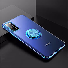 Custodia Silicone Trasparente Ultra Slim Cover Morbida con Magnetico Anello Supporto S01 per Huawei Honor V30 5G Blu