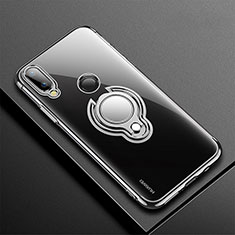 Custodia Silicone Trasparente Ultra Slim Cover Morbida con Magnetico Anello Supporto S01 per Huawei Nova 3e Nero