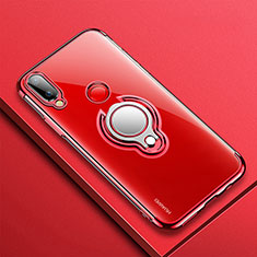 Custodia Silicone Trasparente Ultra Slim Cover Morbida con Magnetico Anello Supporto S01 per Huawei Nova 3e Rosso