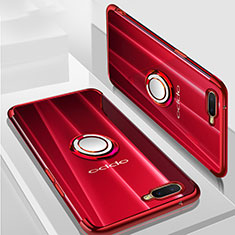 Custodia Silicone Trasparente Ultra Slim Cover Morbida con Magnetico Anello Supporto S01 per Oppo K1 Rosso