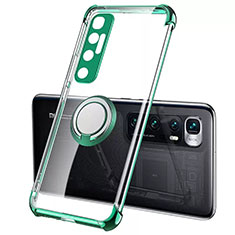 Custodia Silicone Trasparente Ultra Slim Cover Morbida con Magnetico Anello Supporto S01 per Xiaomi Mi 10 Ultra Verde