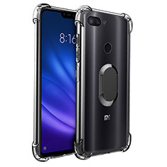 Custodia Silicone Trasparente Ultra Slim Cover Morbida con Magnetico Anello Supporto S01 per Xiaomi Mi 8 Lite Nero