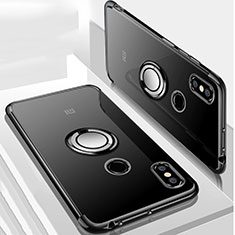 Custodia Silicone Trasparente Ultra Slim Cover Morbida con Magnetico Anello Supporto S01 per Xiaomi Mi Max 3 Nero