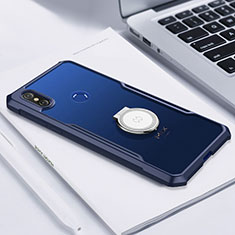 Custodia Silicone Trasparente Ultra Slim Cover Morbida con Magnetico Anello Supporto S01 per Xiaomi Mi Mix 3 Blu