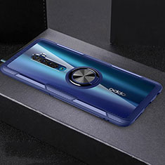 Custodia Silicone Trasparente Ultra Slim Cover Morbida con Magnetico Anello Supporto S02 per Oppo Reno2 Blu