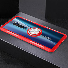 Custodia Silicone Trasparente Ultra Slim Cover Morbida con Magnetico Anello Supporto S02 per Oppo Reno2 Rosso