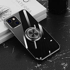 Custodia Silicone Trasparente Ultra Slim Cover Morbida con Magnetico Anello Supporto Z02 per Apple iPhone 14 Plus Nero