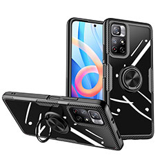 Custodia Silicone Trasparente Ultra Slim Cover Morbida con Magnetico Anello Supporto ZL1 per Xiaomi Redmi Note 11T 5G Nero