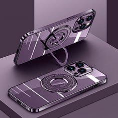 Custodia Silicone Trasparente Ultra Slim Morbida con Mag-Safe Magnetic AC1 per Apple iPhone 14 Pro Viola