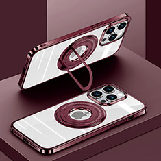 Custodia Silicone Trasparente Ultra Slim Morbida con Mag-Safe Magnetic AC1 per Apple iPhone 15 Pro Rosso