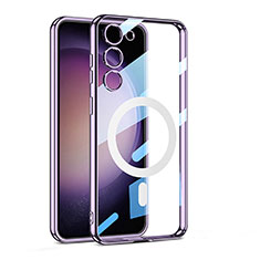 Custodia Silicone Trasparente Ultra Slim Morbida con Mag-Safe Magnetic AC1 per Samsung Galaxy S21 5G Viola