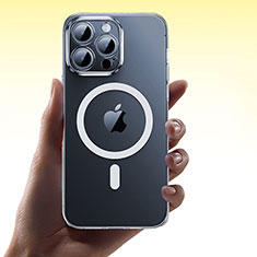 Custodia Silicone Trasparente Ultra Slim Morbida con Mag-Safe Magnetic M01 per Apple iPhone 14 Pro Chiaro