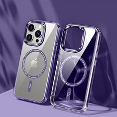 Custodia Silicone Trasparente Ultra Slim Morbida con Mag-Safe Magnetic TB1 per Apple iPhone 13 Pro Viola