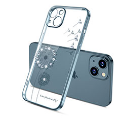 Custodia Silicone Trasparente Ultra Sottile Cover Fiori per Apple iPhone 15 Blu