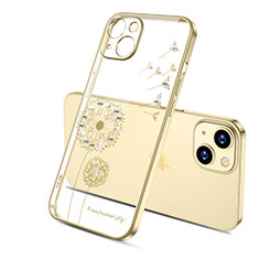 Custodia Silicone Trasparente Ultra Sottile Cover Fiori per Apple iPhone 15 Oro