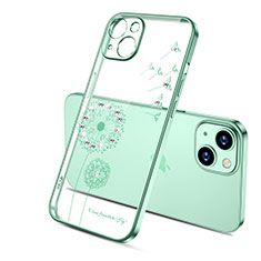 Custodia Silicone Trasparente Ultra Sottile Cover Fiori per Apple iPhone 15 Verde